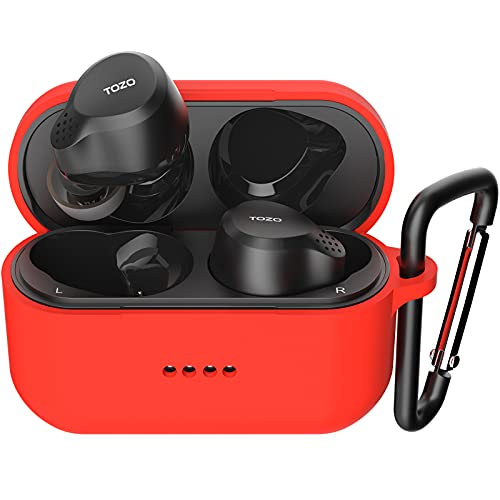 TOZO NC7 Funda Protectora de Silicona a Prueba de Golpes, Impermeable, Suave, Textura Mate para Auriculares TOZO NC7 con LED Frontal Visible y Llavero Azul Cover