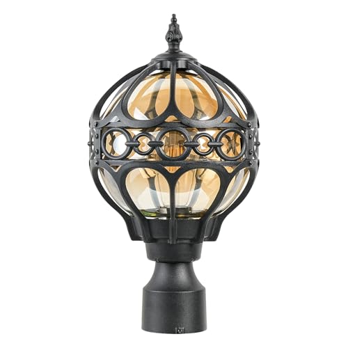 Image of Black Outdoor Globe Post Lights, Exterior Waterproof Rustproof Sphere Outside Post Lamps Fixture, Farmhouse Aluminum Pillar Lantern for Porch House Pathway Fence Yard Garden Patio, No Sensor