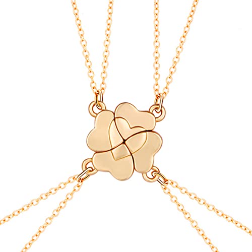 DOYYCA Friendship Necklace Magnetic Matching Four Leaf Clover Best Friend Necklace Gifts for Girls Women Magnet BFF Necklace for 4 (Gold)