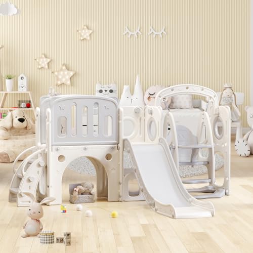 Rutsche und Schaukel für Kinder, 7-in-1Kinder Spielplatz mit Rutsche,...