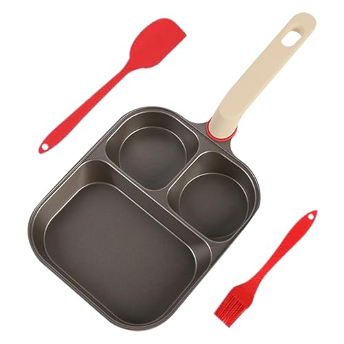 Huevo Pans Nonstick - Pan de 3 copas para tortitas con raspador y cepillo de, mango ergonómico para preparar comida de la mañana, sándwich de cocina, tortilla, tortilla, panqueques y otros