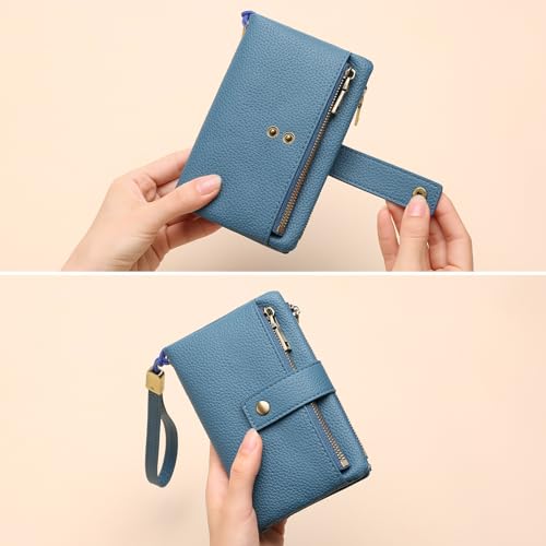 Image of SENDEFN Small Wallet for Women Leather RFID Blocking Wristlet Wallet Credit Card Holder with Double Zipper Coin Purse Ladies Bifold Purse