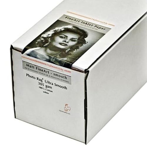 Hahnemuhle Photo Rag, 100 % Rag, Ultra Smooth, White Matte Inkjet Paper, 305 gsm, 44" x 49' Roll, 3" Core