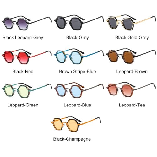 Trendy Vintage Y2K for Women & Men Unisex Metal Frame Sun Glasses Driving Eyewear Small Polygonal Sunglasses Punk Shades(Black-Grey)2