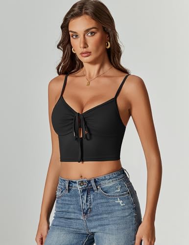 Avidlove Women Sexy Tie Front Crop Top V Neck Cutout Spaghetti Strap Y2k Cami Tank Top Going Out Camisole Tops4