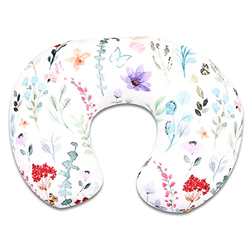 Image of Hooyax Nursing Pillow Cover Breastfeeding Pillow Slipcover for Baby Boys Girls, Soft Comfortable Nursing Pillow Case for Newborn, Washable & Breathable, White Watercolor Flower