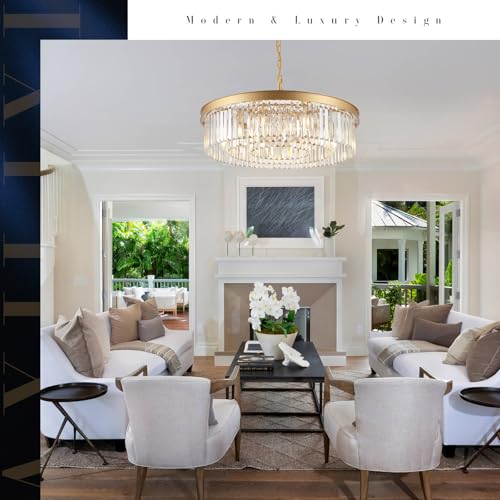 Image of Gold Crystal Chandeliers 30 inch Modern Round Chandelier Luxury Light Fixture