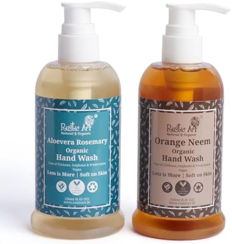 Organic Hand Wash | Orange Neem + Aloe Rosemary | Sulphate & Paraben Free | Organic & Natural | Rustic Art | 250ml * 2