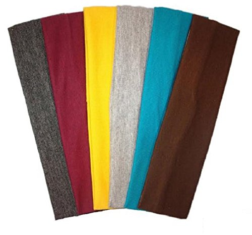 Cotton Headbands 6 Pack Stretch Elastic Yoga Soft and Stretchy Sports Fashion Headband for Teens Women Girls by Kenz Laurenz (6 pc 2" Cotton Headbands-Warm)