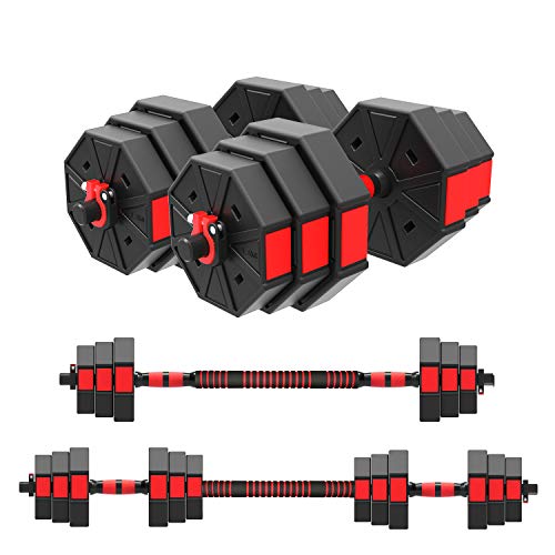 ER KANG 3 in 1 Adjustable Dumbbell Set, 44 LBS Free Weights Dumbbells with Connecting Rod, Lifting Dumbbells Used As Barbell, Push Up Bar for Home Gym, Whole Body Workout, Ship from The USA