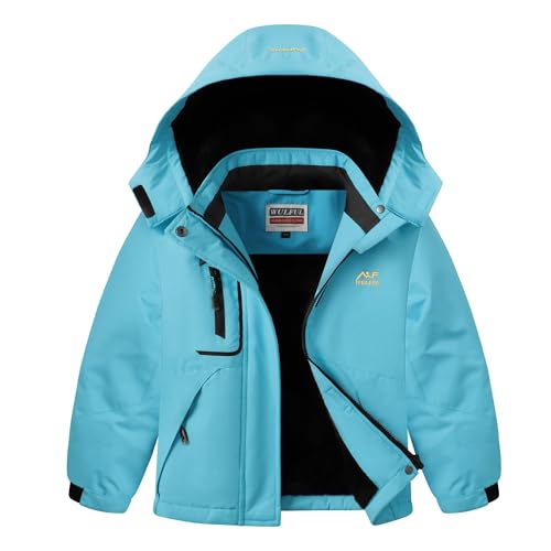 WULFUL Girl's Waterproof Ski Jacket Warm Fleece Hooded Winter Snow Coat