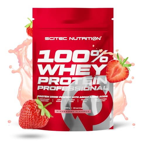 Scitec Nutrition 100% Whey Protein Professional - Angereichert mit zusätzlichen Aminosäuren und Verdauungsenzymen - Glutenfrei - Palmölfrei, 1 kg, Erdbeere