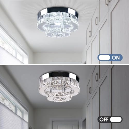 Image of 9.8 inch Crystal Flush Mount Ceiling Light Cool White Mini Chandelier