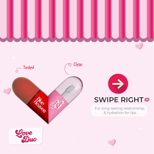 Image of Blue Heaven Love Duo 2-in-1 Clear & Tinted Lip Gloss | Infused with Vitamin E | Hydrating & Non-Sticky | Long-Lasting | Glossy Finish | Snacc (Clear+ Cherry) | 1.7ml *2