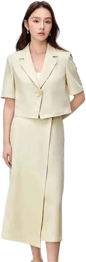 Women's 2 Piece Set Outfit Cropped Shoulder-Pad Jacket with A-Line Long Skirt Formal Matching Sets