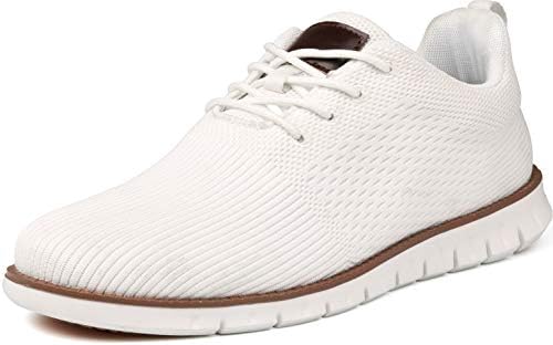 Joomra Men's Knitted Waterproof Wingtip Oxford Dress Shoes Lightweight Breathable Casual Sneakers for Male Size 7 Rain Insulated Fashion Work Slip on Formal Zapatos de Hombre Walking Mesh White 40
