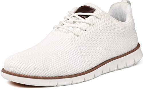 Joomra Men's Knitted Waterproof Wingtip Oxford Dress Shoes Lightweight Breathable Casual Sneakers For Male Size 7 Rain Insulated Fashion Work Slip On Formal Zapatos De Hombre Walking Mesh White 40 #TOP1