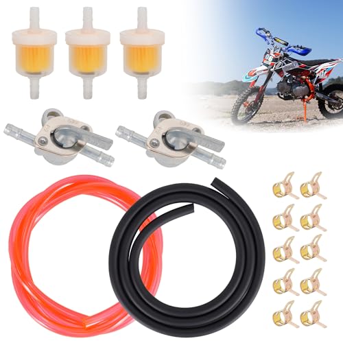 RUTU Inline Fuel Petcock Shut Off Valve Fuel Line Set with Fuel Filters Clamps for 50cc 70cc 110cc 125cc 150cc 250cc ATV Dirt Bike Scooter Go Kart Mini Bike