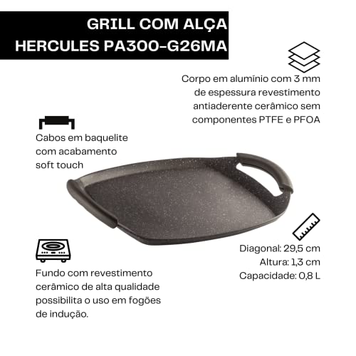 Grill com Alça, Marron, 26 X 21 Cm, Herces Pa300-G26Ma, Hercules