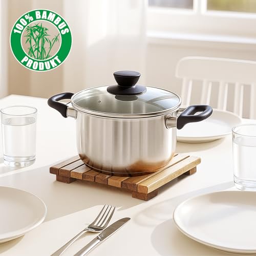 COM-FOUR® 2x podkladka pod garnek z bambusa – trwala podstawa pod garnki, patelnie, naczynia zaroodporne i talerze – naturalna oslona termiczna (2 sztuki - Bambus Ø18cm)