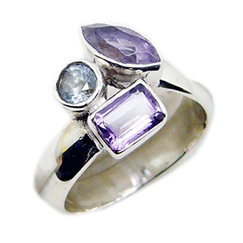 Bague améthyste naturelle en argent sterling 925 avec sertissage de lunette