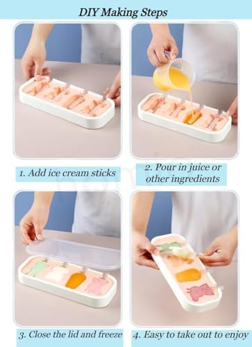 Image of 3 Fruit Shape Cavity Non-Stick Silicone Ice Cream Mould with Lid & 6 Plastic Sticks Reusable Ice Lolly, Frozen Candy, Kulfi Molds, BPA-Free Stackable DIY Icecream Popsicle Maker (Multicolor)