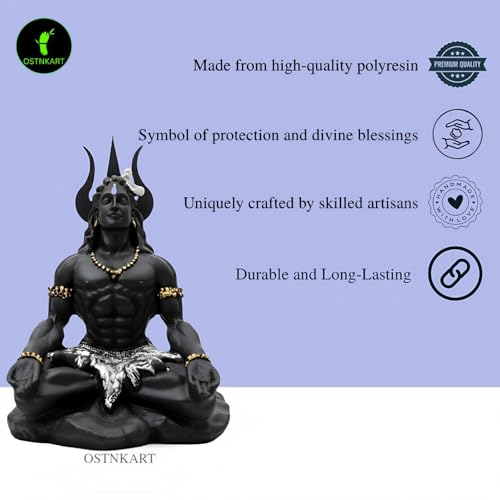 Image of Adiyogi Shiva Statue 4 Inch Black Polyresin Idol for Car Dashboard, Home Temple & Office Decor | Shiv Ji Showpiece for Living Room, Birthday, Anniversary & Housewarming Gift