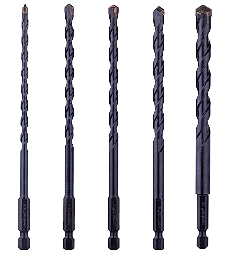 Nordwolf 5-Piece Metric Carbide Tipped Multi-Purpose Drill Bit Set For Sheet Metal, Wood, Block, Brick, Tile & Plastic, With 1/4" Hex Shank For Drills And Impact Drivers, Sizes 5.5-6.5-7-8-10Mm #TOP6