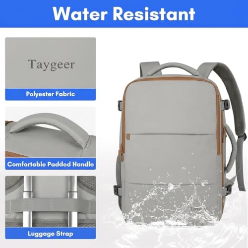 Image of Taygeer 35L Carry On Travel Backpack for Women, Fits 15.6 Inch Laptop | Personal Item Backpack with Water Bottle Pocket, Large Weekender Bag for Women Men Hiking Gift, Dark Brown Khaki