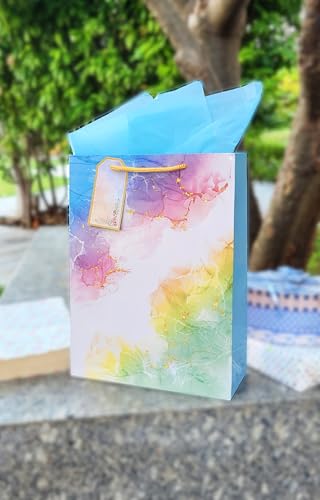 Image of Flora Paperbags Medium Paper Gift Bags with Tissue & Tags | Wedding Return Gift Bags, Birthday, Party Favor Bags (Pack of 5)