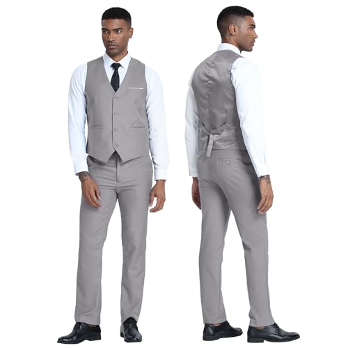 Men's 3 Piece Slim Fit Suit Set, Two Button Blazer Solid Suit Jacket Vest Pants Tuxedo Set for Wedding Prom3