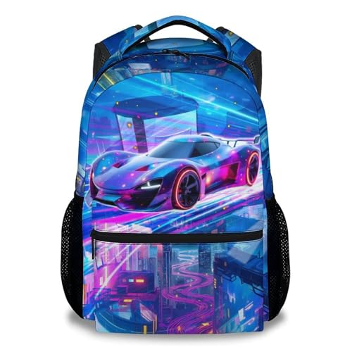 COOPASIA Boys Backpack School Back Pack for Kids Ages 6-8 Racing Car Backpack 17 Inch Toddler Schoolbag for Elementary