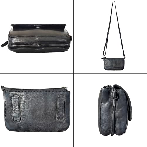 Image of Leather Wallet for Women - Washed Leather Crossbody RFID Protecting Card Holder Travel Shoulder Purse Waist Bag for Ladies (Black)