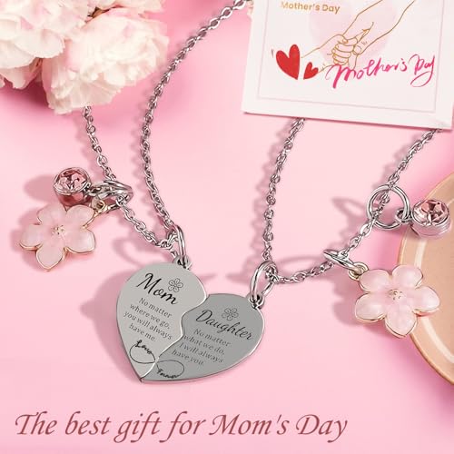 Gifts for Mom&Daughter 2pcs Mom Daughter Heart Matching Pendant Necklace Set Cute Jewelry Accessories for Mom Daughter Birthday Anniversary Christmas Gifts4