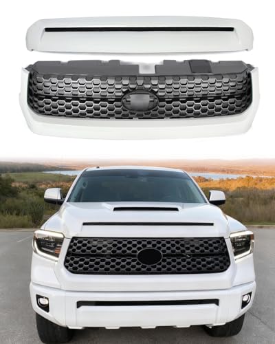 SAIQINGSP Super White Honeycomb Front Bumper Upper Grill & Hood Molding Trim Set Compatible with 2014-2021 Toyota Tundra Replace for 53101-0C031-C0