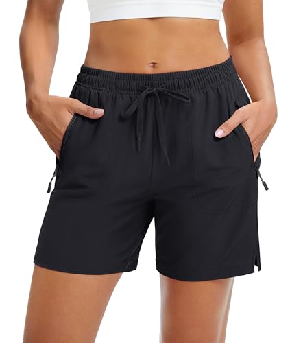 MAGCOMSEN Women's Athletic Hiking Running Shorts with Pockets Lightweight Quick Dry Golf Casual Summer Shorts Black, S