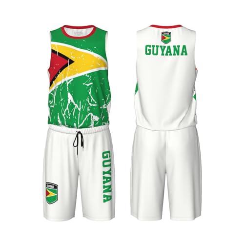 Guyana Flag Grain (4) Basketball Jersey Uniform Suit for Men Women Adults Training Athletic Set