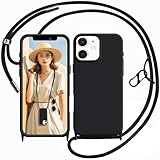 UnnFiko Handykette kompatibel mit iPhone 12 Hülle mit Band,Silikon Handyhülle mit Verstellbarer Kette zum Umhängen,Schwarz