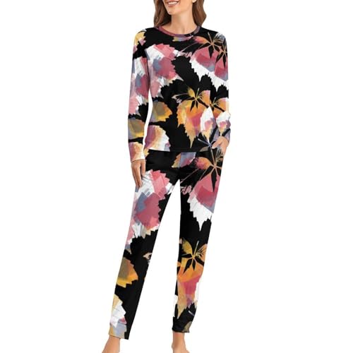 Ensemble pyjama femme rose feuille d'érable pour des nuits douces et soirées cocooning
