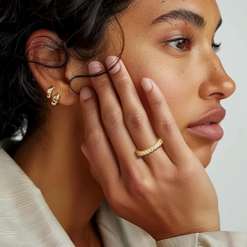 14K Gold Rings for Women Cubic Zirconia Stackable Eternity Ring Yellow Gold Wedding Bands for Women Gleaming with Magical Brilliance Gold Non Tarnish Rings 5-92