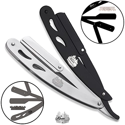 The Shave Factory Straight Edge Razor Kit - with Single Stainless Steel razors for men from (Black, Derby Premium Single Edge)