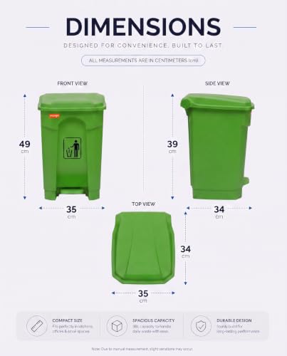 Image of pedal dustbin with lid, heavy duty plastic garbage bin, hands-free step-on waste bin for kitchen, office, home, hotel, bathroom & outdoor use (Citrus Green, 35 Liters)