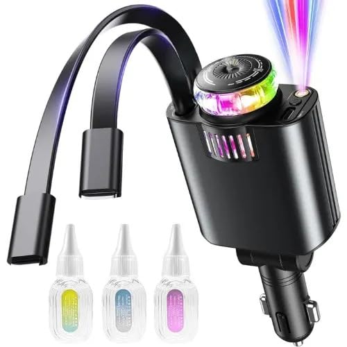 5 in 1 Retractable Car Charger with Starlight & Aroma Diffuser, USB C Fast Car Charger Adapter with 2 USB Ports, Starry Sky Ambient Light Compatible with iPhone & Android-image-26