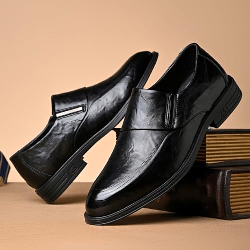 Mens Retro Leather Slip On Dress Loafers Classic Low Heels Pointed Toe Penny Shoes for Formal Business Wedding Office4