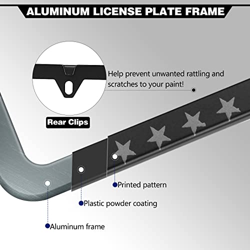 Black License Plate Frames, 2 Pack Patriotic Usa Car Plate Frame, Aluminum License Plate Holder With Free Screws Fasteners Caps And Tool #TOP2