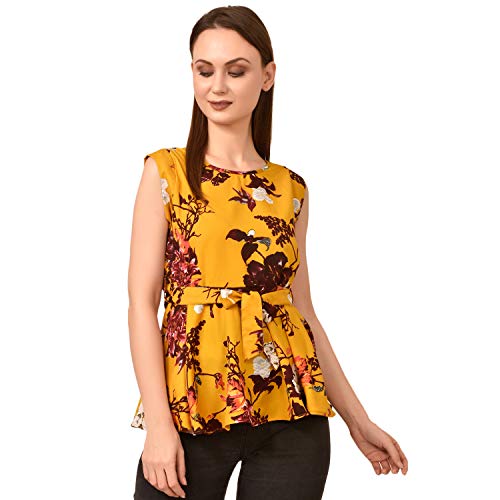 Image of Women's Sleeveless Peplum Top with Waist Tie Belt