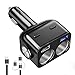 Produktbild trounistro Auto Ladegerät, QC 3.0 Schnelllader mit 2 USB Port für Handy Tablet, 12V/24V Zigarettenanzünder Verteiler Adapter Splitter Passend für Die Meisten Fahrzeuge (Schwarz)