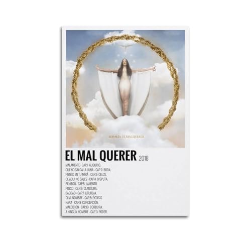 Rosalia El Mal Querer - Póster limitado firmado con portada de álbum, póster de portada musical, pop hip hop, rap, cantante, estrella, póster de música, lienzo estético para decoración de dormitorio