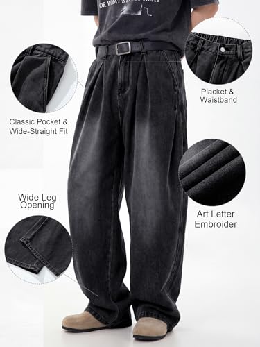 Areant Mens Baggy Jeans Wide Leg Hip Hop Loose Fit Jeans Relaxed Fit Elastic Waist Skate Streetwear Y2K Vintage Denim Pants Black X-Small - image 4