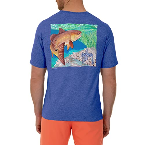 Guy Harvey Men’s Inshore Catch Redfish Short Sleeve T-Shirt, Heather Royal Redfish, X-Large